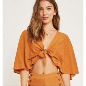 The East Order Amelie Tie Front Batwing Crop Top‎ Orange L